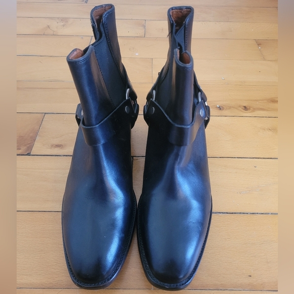 Frye Black Leather Ankle Booties with Buckle - Picture 5 of 9